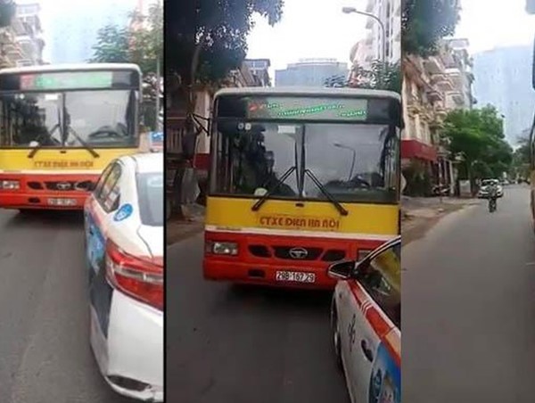 Xôn xao clip xe buýt lấn làn, đòi taxi nhường đường trên phố Hà Nội 