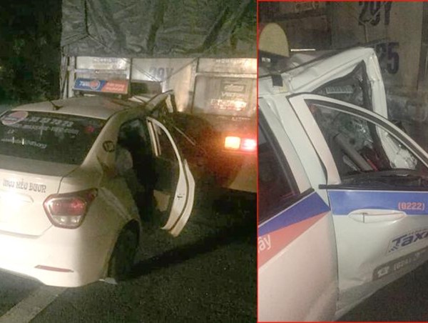 Tài xế taxi ngủ gật, đâm vào đuôi xe tải khiến 3 người bị thương 