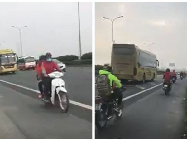 Đoàn xe máy “hồn nhiên” lưu thông trên cao tốc Pháp Vân - Cầu Giẽ