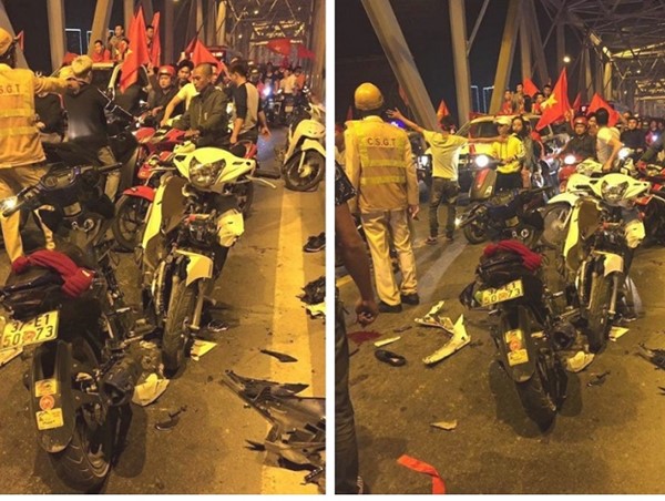 2 xe máy đấu đầu trên cầu Chương Dương