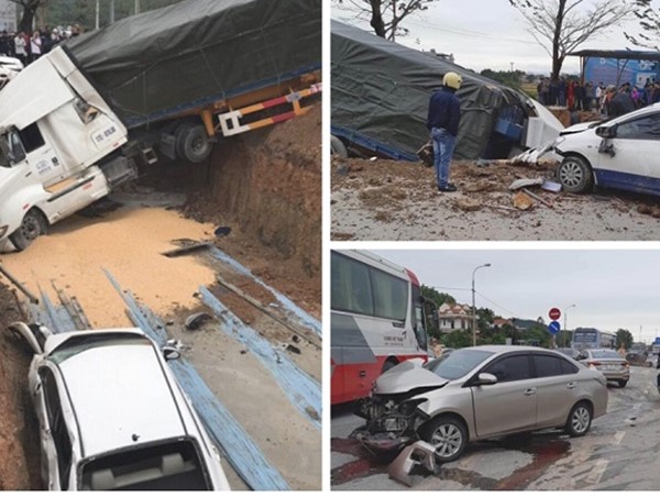 Xe container lao qua dải phân cách gây tai nạn liên hoàn