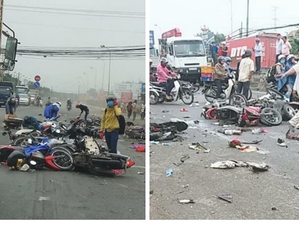 Xe container đâm hàng loạt xe máy dừng đèn đỏ, ít nhất 3 người tử vong