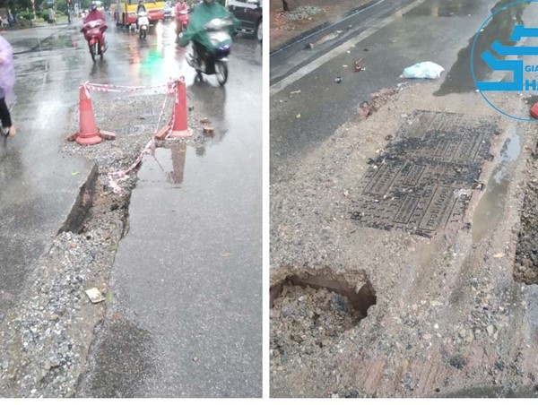Mặt đường nham nhở gây mất an toàn giao thông trên phố Trần Khánh Dư