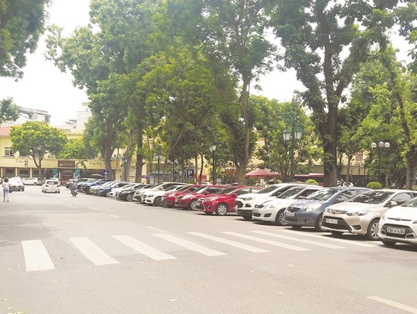 Ô tô "quây" vườn hoa Cổ Tân, đẩy người đi bộ xuống lòng đường