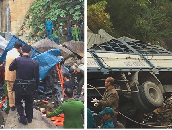 Xe tải bẹp dúm sau khi lao xuống vực, 3 người tử vong