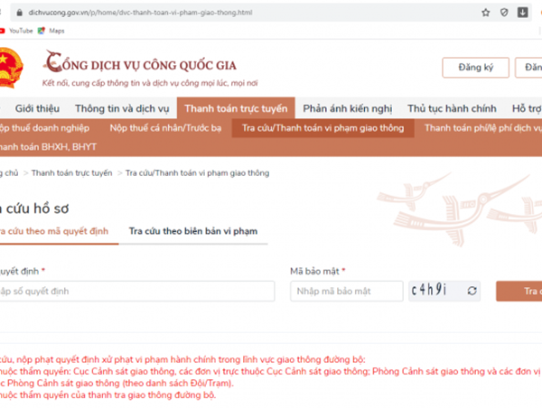 Hướng dẫn nộp phạt vi phạm hành chính giao thông đường bộ và đăng ký xe qua mạng
