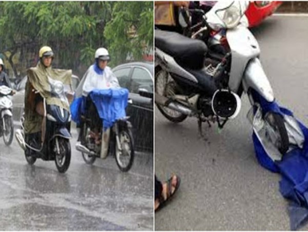 Mặc áo mưa trên cầu vượt: Nguy cơ tai nạn 