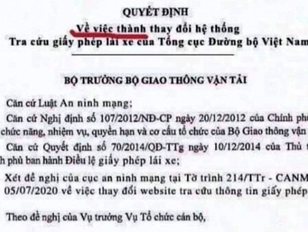 Xuất hiện quyết định dừng hệ thống tra cứu giấy phép lái xe giả trên mạng xã hội