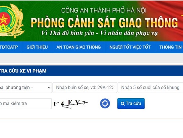 Tự tra cứu xe bị phạt nguội trên Cổng thông tin điện tử Công an TP Hà Nội