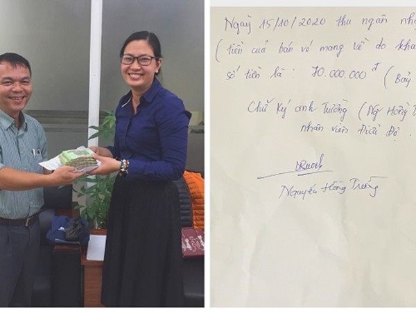 Hanoibus trao trả túi đồ có 70 triệu đồng cho hành khách để quên trên xe 08A