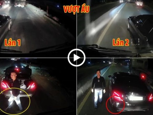 Hai lần vượt ẩu tự đâm vào xe tải, tài xế Mercedes rút gậy golf đe dọa