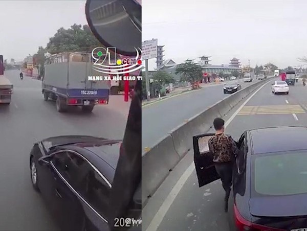 Cố vượt bị bấm còi, xe con chặn đầu xe khách gây sự