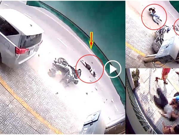 [Clip] Khoảnh khắc xe ô tô 7 chỗ mất lái đâm xe máy văng xa 30m