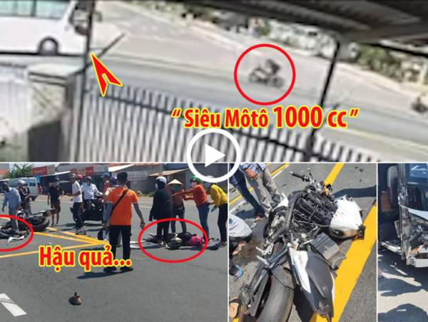 [Clip] Phóng mô tô 1000 phân khối, nam thanh niên chở bạn gái lao thẳng vào xe khách