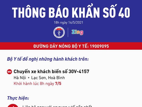 Bộ Y tế tìm người đi trên chuyến xe khách Hà Nội - Lạc Sơn, Hoà Bình