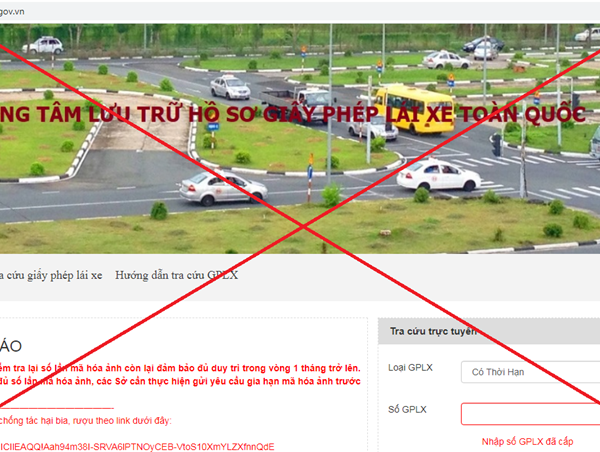 Cảnh báo: Website tracuugplxgov.vn giả mạo trang thông tin điện tử Giấy phép lái xe