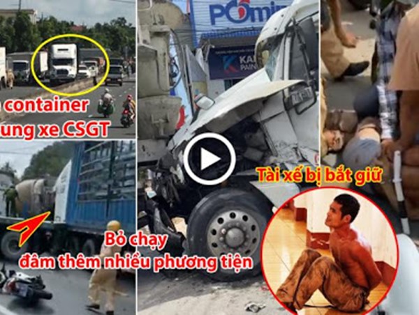 [Clip] Tài xế xe đầu kéo không chấp hành hiệu lệnh kiểm tra, đâm hàng loạt phương tiện