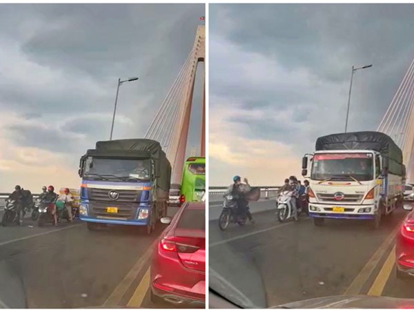 Hành động đẹp của tài xế xe tải khi gió lốc thổi mạnh trên cầu