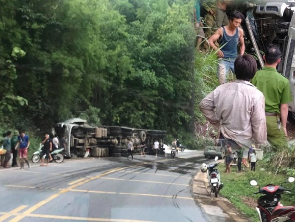 Sơn La: Xe container ôm cua vào vách núi, lái xe tử vong mắc kẹt trong cabin