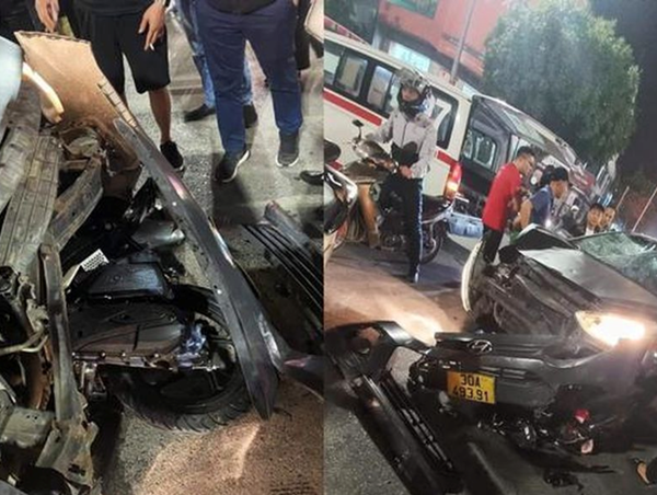 Ô tô húc bay xe máy đang dừng đèn đỏ