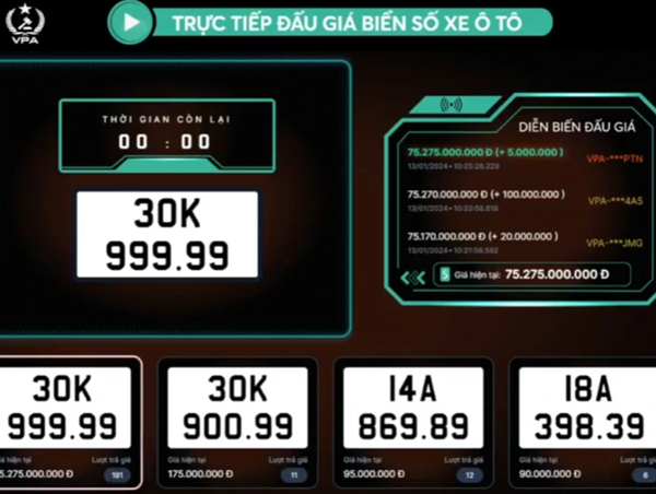 Biển số “ngũ quý siêu đẹp” 30K-999.99 từng được đấu giá bao nhiêu?