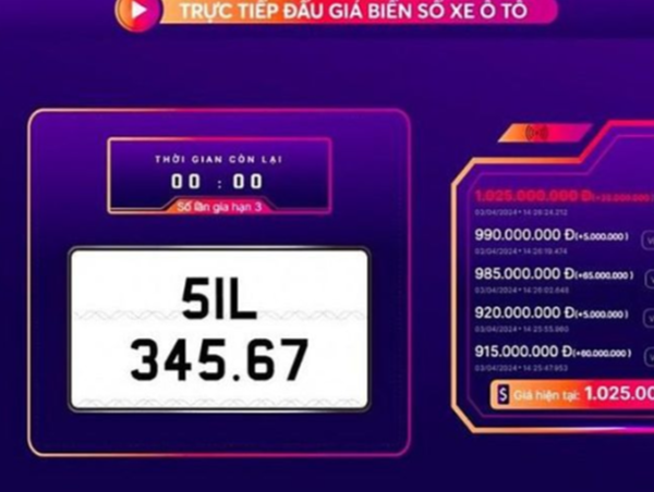 Kết quả đấu giá biển số xe ô tô ngày 3/4: Biển 'sảnh tiến' được đấu giá 1,025 tỷ đồng