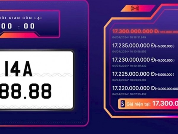 Biển số 14A-888.88 lần thứ 2 lên sàn được đấu giá bao nhiêu?