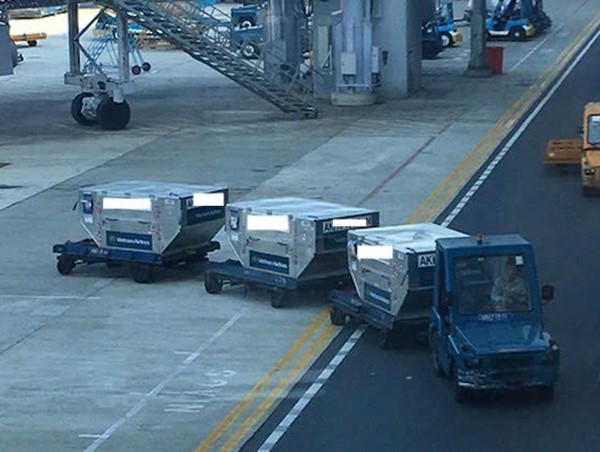 Tuột chốt khi di chuyển, xe chở hành lý va chạm máy bay tại Nội Bài