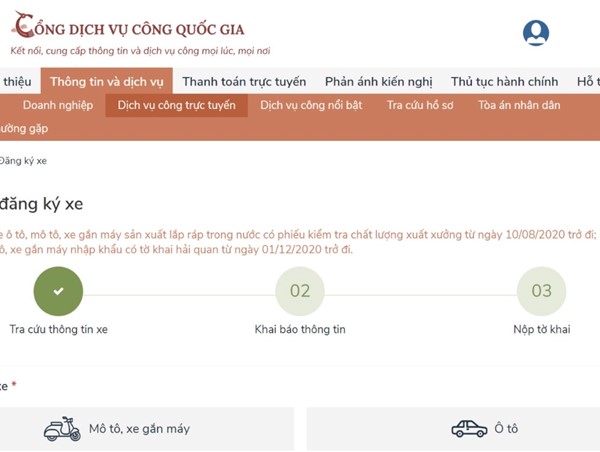 Thủ tục đăng ký biển số xe định danh trên Cổng dịch vụ công