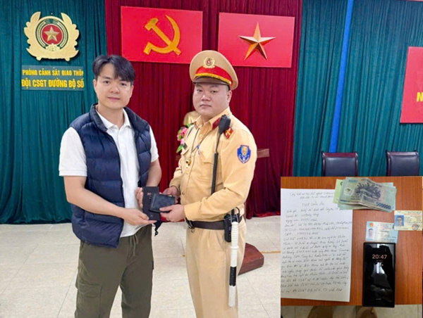 Cảnh sát giao thông Hà Nội trao trả ví tiền, điện thoại cho người dân
