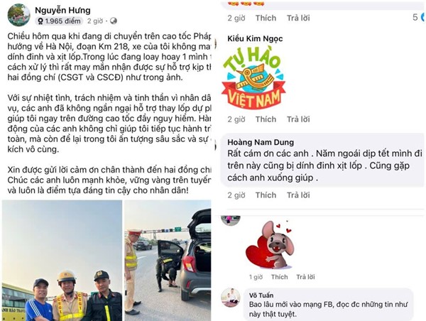 Cảnh sát hỗ trợ người dân gặp sự cố trên cao tốc Pháp Vân – Cầu Giẽ