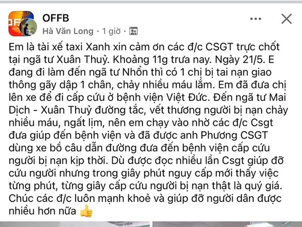 Cảnh sát giao thông "mở đường" cho xe taxi đưa nạn nhân đi cấp cứu kịp thời