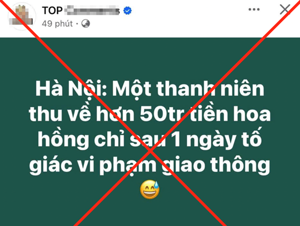 Bác bỏ thông tin nam thanh niên thu 50 triệu do tố giác vi phạm giao thông