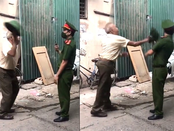 Phạt 2 triệu đồng cụ ông không đeo khẩu trang, dùng mũ cối đánh công an