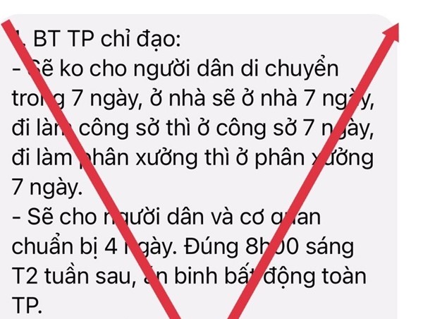 Thông tin “không cho người dân di chuyển trong 7 ngày” là giả mạo