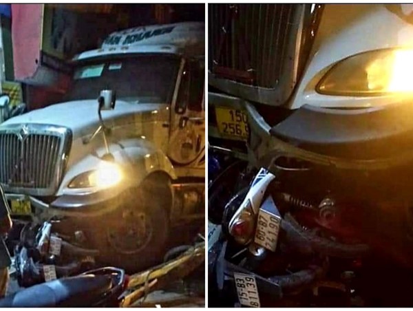 Xe đầu kéo đâm liên hoàn 5 xe máy