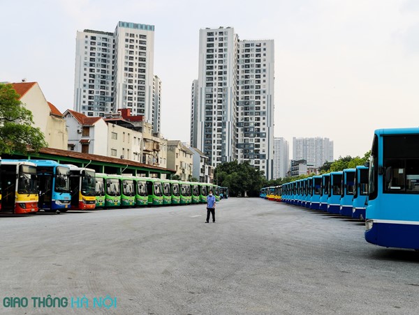 Hà Nội: Xe buýt xếp hàng chuẩn bị cho ngày tái khởi động