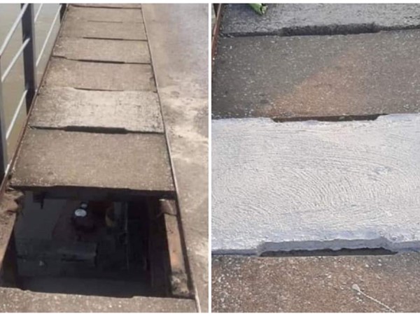 Lỗ thủng trên lối đi bộ cầu Long Biên đã được “vá”