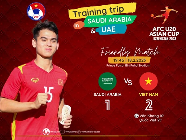 U20 Việt Nam thắng U20 Saudi Arabia 2-1 trong trận giao hữu đầu tiên tại tây Á