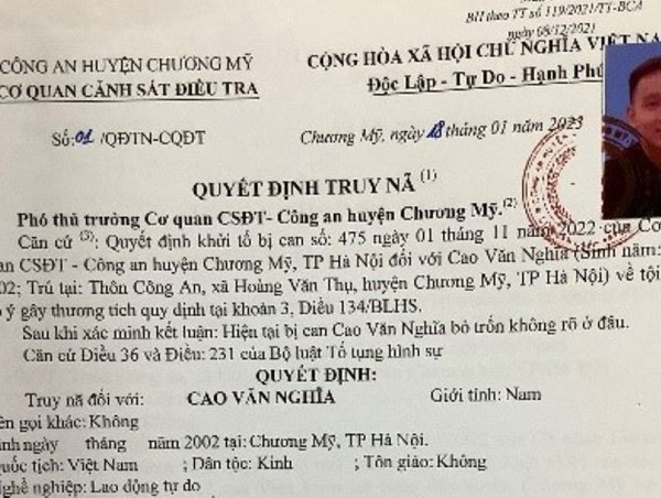 Truy nã đối tượng cố ý gây thương tích tại huyện Chương Mỹ