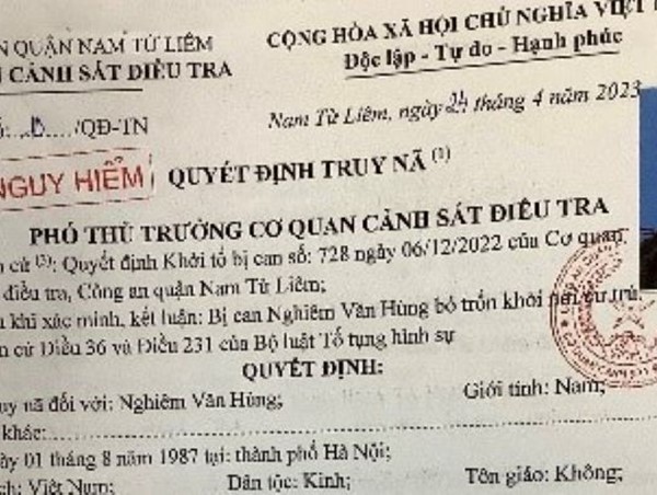 Truy nã đối tượng cố ý gây thương tích tại quận Nam Từ Liêm