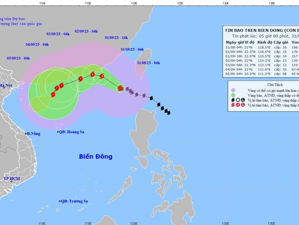 Bão số 3 mạnh cấp 16, giật trên cấp 17 di chuyển theo hướng Tây Tây Bắc