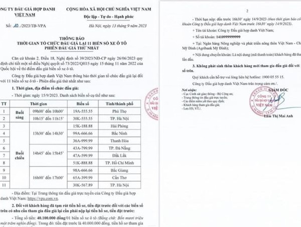 Ngày 15/9 sẽ mở lại phiên đấu giá 11 biển số ô tô đẹp