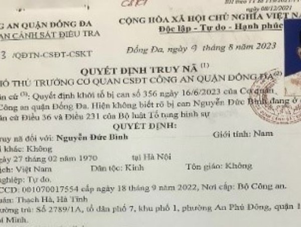 Truy nã đối tượng làm giả hồ sơ vay tiền để lừa đảo chiếm đoạt tài sản