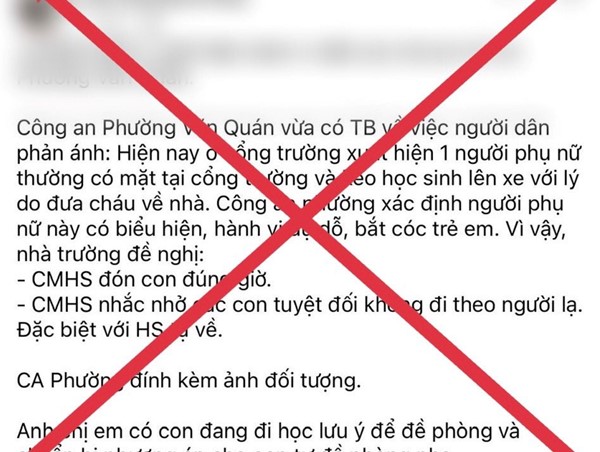 Thông tin “bắt cóc trẻ em'' trên địa bàn phường Văn Quán, quận Hà Đông là không chính xác