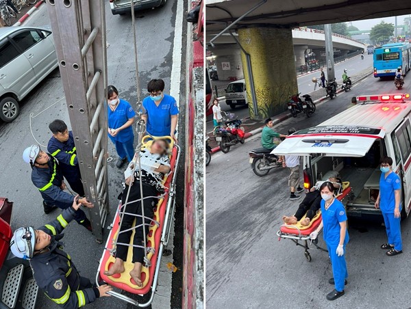 Cấp cứu nạn nhân ngã từ cầu Chương Dương