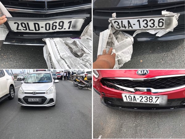 Mải "xem" tai nạn liên hoàn, ô tô tông nhau trên cầu Nhật Tân