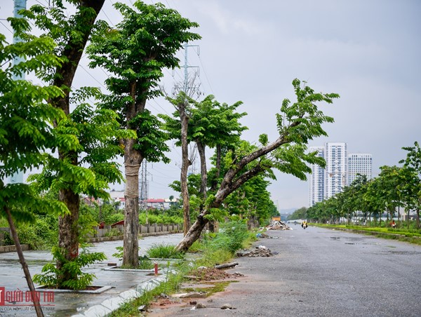 Ngổn ngang rác thải, vật liệu trên tuyến đường nối hai vành đai sau 5 năm dang dở