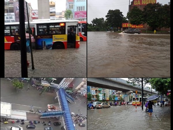 Sau mưa lớn trong đêm, nhiều tuyến đường Hà Nội ngập úng nặng