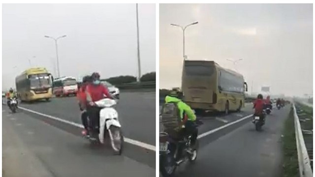 Đoàn xe máy “hồn nhiên” lưu thông trên cao tốc Pháp Vân - Cầu Giẽ
